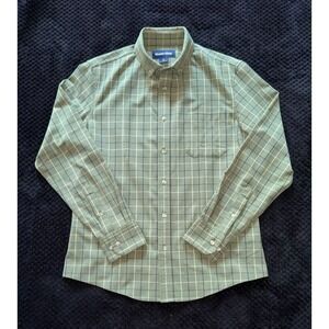Mizzen & Main Mens Green Plaid Long Sleeve Stretch Button Up Trim Shirt Size M
